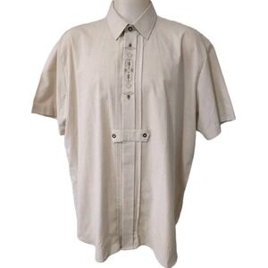 Jupiter Dress Shirt Mens Size 3XL/48 Trachten Style Short Sleeve Embroidered Tan